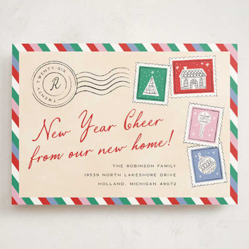 This is a ornament holiday photo cards with standard by Pixel and Hank called new holiday home printing on signature in grand