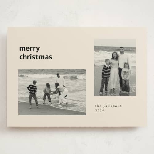 This is a cream holiday photo cards with standard by Iveta Angelova called simpe text printing on signature in grand