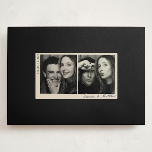 This is a charcoal holiday photo cards with standard by letterfix called rewind printing on signature in grand