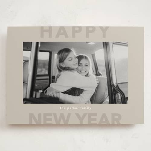 This is a sand holiday photo cards with standard by Kelly Watkins called festive printing on signature in grand