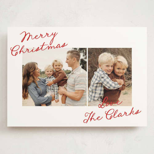 This is a berry holiday photo cards with standard by Kelly Schmidt called slanted handwriting printing on signature in grand