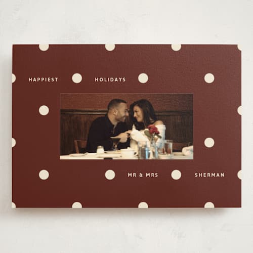 This is a mulled wine holiday photo cards with standard by Inkblot Design called jingle dot printing on signature in grand