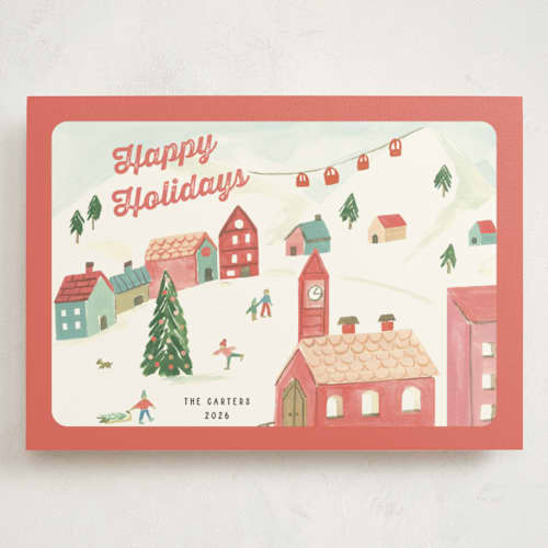 This is a berry holiday photo cards with standard by Teju Reval called festive village printing on signature in grand