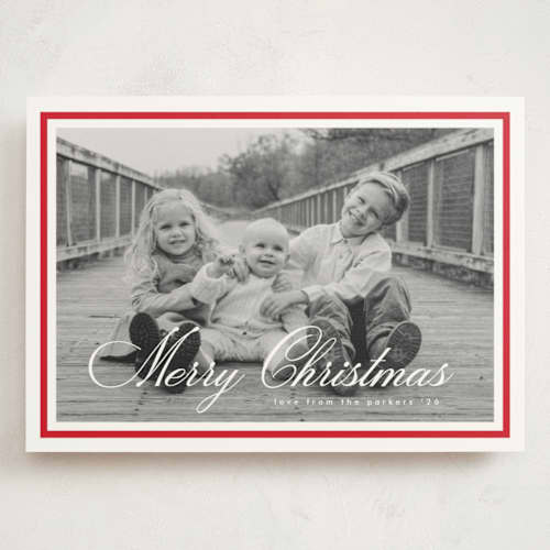 This is a berry holiday photo cards with standard by Kelly Schmidt called minimalist border printing on signature in grand
