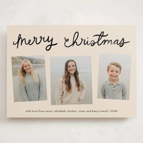 This is a coal holiday photo cards with standard by Kercia Jane called lettered whimsy printing on signature in grand