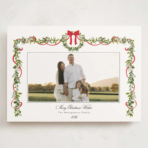This is a candy cane holiday photo cards with standard by Susan Moyal called bows & ribbon printing on signature in grand