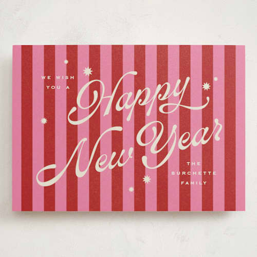 This is a ribbon candy holiday photo cards with standard by Wildfield Paper Co called retro candy stripe printing on signature in grand