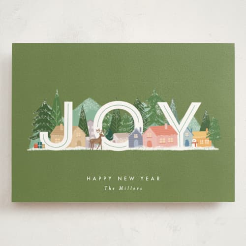 This is a forest holiday photo cards with standard by Bethan called joyful scene printing on signature in grand