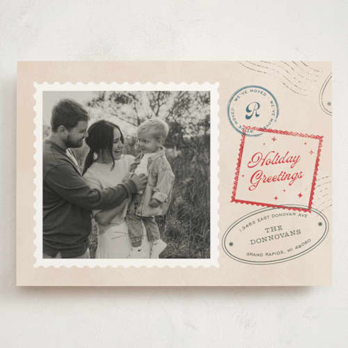 This is a cream holiday photo cards with standard by Pixel and Hank called christmas stamped printing on signature in grand