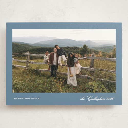 This is a sky blue holiday photo cards with standard by Nicole Walsh called modern minimalist printing on signature in grand
