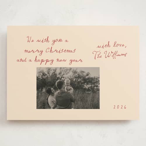 This is a burgundy holiday photo cards with standard by Rina Ozum called vintage card photo printing on signature in grand
