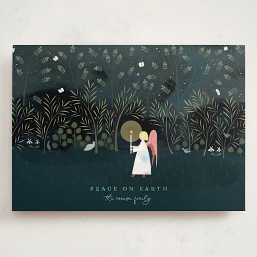 This is a midnight holiday photo cards with standard by Eve Schultz called tapestry printing on signature in grand