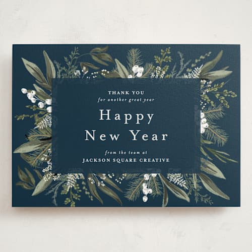 This is a blue spruce holiday photo cards with standard by Susan Moyal called holiday botanical printing on signature in grand