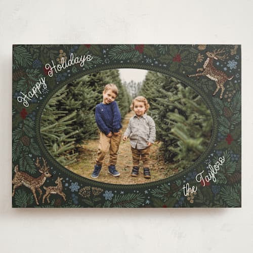 This is a pine needle holiday photo cards with standard by Jenna Holcomb called embroidered forest printing on signature in grand