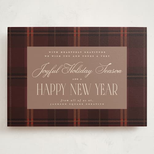 This is a berry holiday photo cards with standard by Maja Cunningham called timeless plaid printing on signature in grand