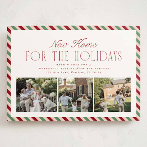 This is a cranberry holiday photo cards with standard by Hannah Williams called new home stripe printing on signature in grand
