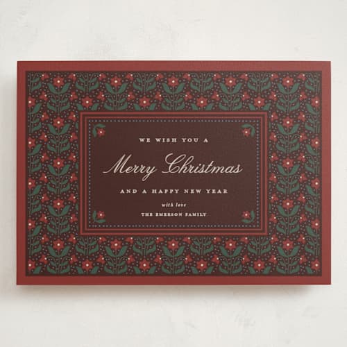 This is a mulled wine holiday photo cards with standard by Kelly Watkins called poinsettia printing on signature in grand