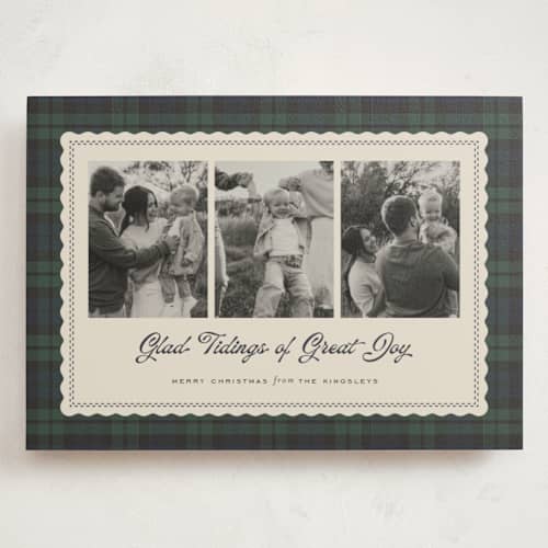 This is a spruce holiday photo cards with standard by Heather Schertzer called joyous plaid printing on signature in grand