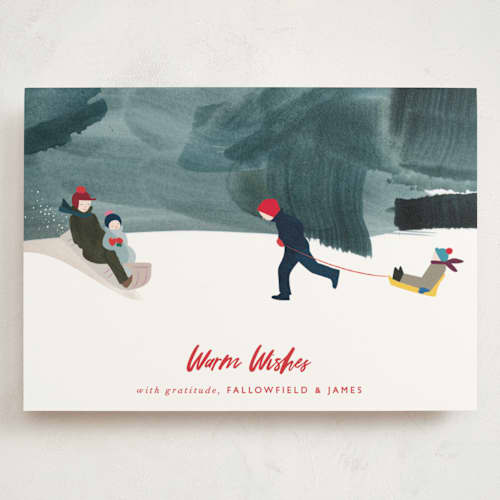 This is a cherry holiday photo cards with standard by Eve Schultz called winter fun printing on signature in grand