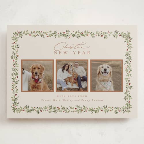 This is a mulled wine holiday photo cards with standard by Everett Paper Goods called laurel garland printing on signature in grand