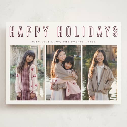 This is a snow holiday photo cards with standard by Juliana Zimmermann called triple happiness printing on signature in grand