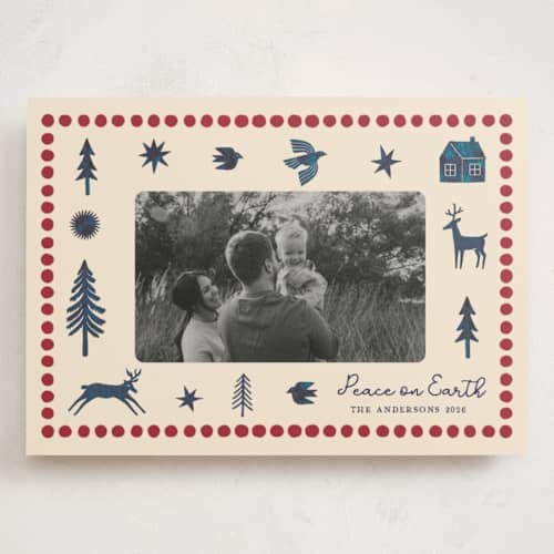 This is a navy holiday photo cards with standard by Rina Ozum called noel wishes printing on signature in grand