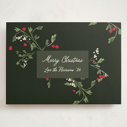 This is a evergreen holiday photo cards with standard by Michelle Harrick called green branches printing on signature in grand
