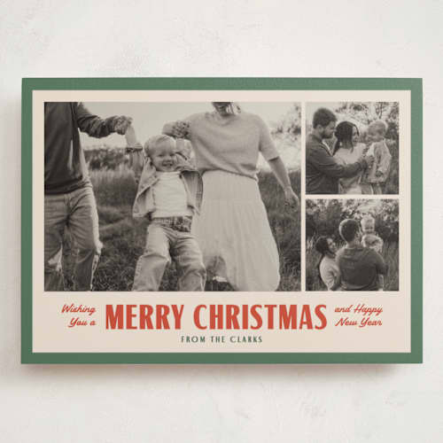 This is a evergreen holiday photo cards with standard by Sarah Curry called berkeley printing on signature in grand