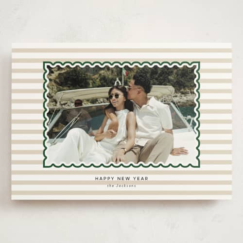 This is a gingerbread holiday photo cards with standard by Danie Romrell called tagged stripes printing on signature in grand
