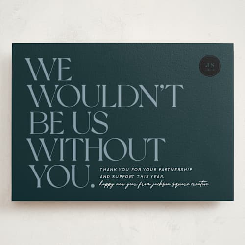 This is a midnight blue holiday photo cards with standard by Keen Peachy called wouldn't be us printing on signature in grand