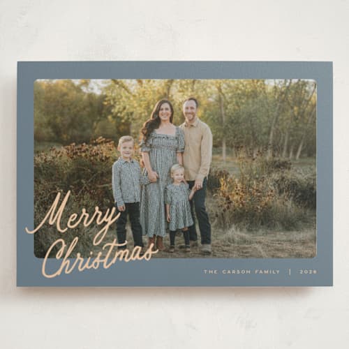 This is a sunlit holiday photo cards with standard by Pixel and Hank called palette printing on signature in grand