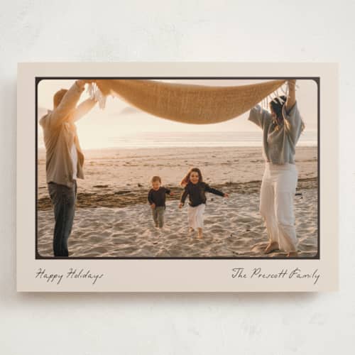 This is a coal holiday photo cards with standard by Pixel and Hank called reverie printing on signature in grand