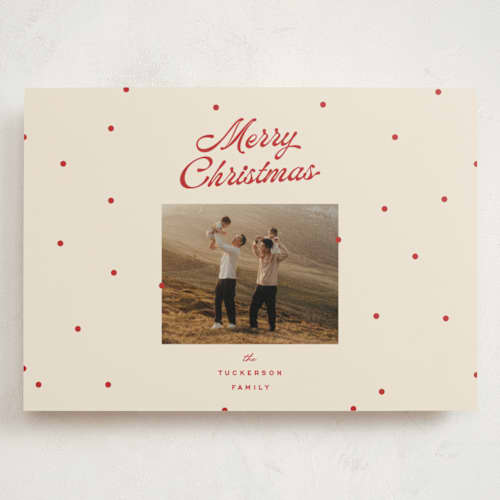 This is a cherry holiday photo cards with standard by Ellen Schlegelmilch called dainty dots printing on signature in grand