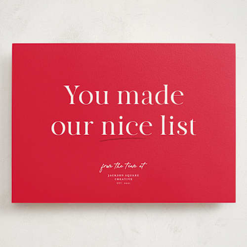 This is a ruby holiday photo cards with standard by Hudson meet Rose called nice list approved printing on signature in grand