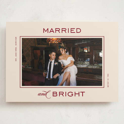 This is a eggnog holiday photo cards with standard by Creo Study called married and bright printing on signature in grand