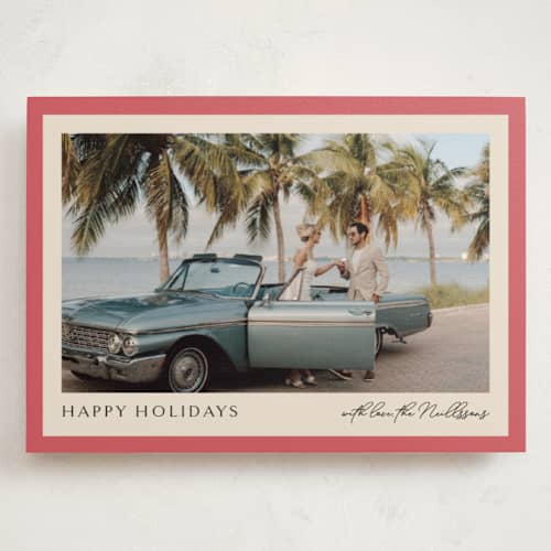 This is a crimson holiday photo cards with standard by Chris Griffith called holiday band printing on signature in grand