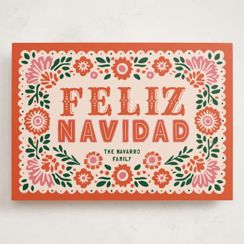 This is a poppy holiday photo cards with standard by THE SOCIAL TYPE WHOLESALE called holiday papel picado printing on signature in grand