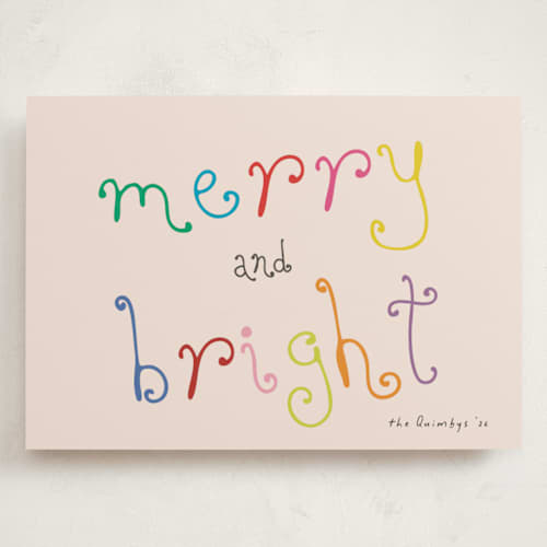 This is a blush holiday photo cards with standard by Morgan Kendall called playful letters printing on signature in grand