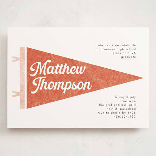 This is a cardinal graduation invitations with standard by Catherine Culvenor called pennant party printing on signature in grand