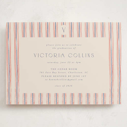 This is a navy graduation invitations with standard by Claudia Orengo called past and future printing on signature in grand