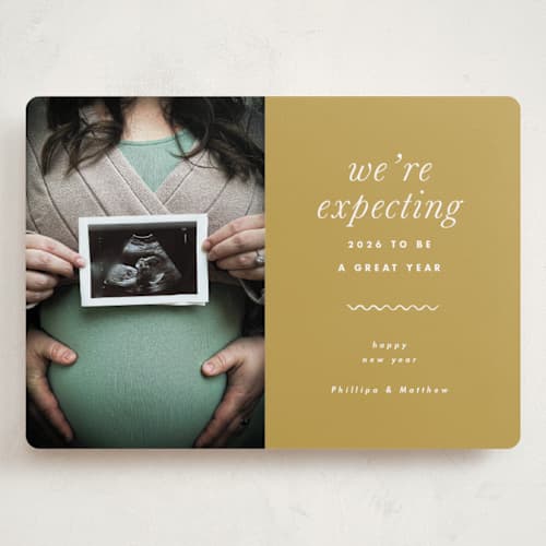 This is a sunshine babys first christmas with standard by Corinne Malesic called expecting printing on recycled smooth signature in grand