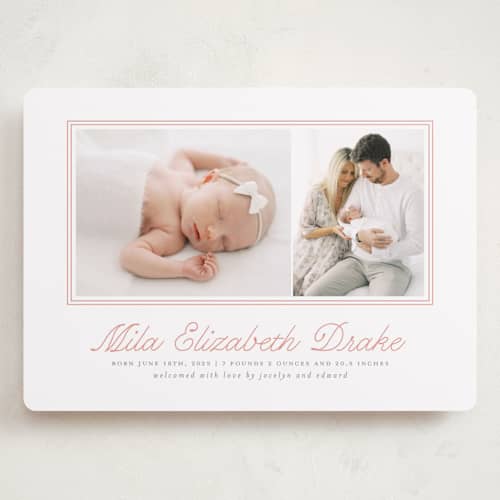 This is a melon grand birth announcements with standard by Laura Hankins called byline printing on recycled smooth signature in grand