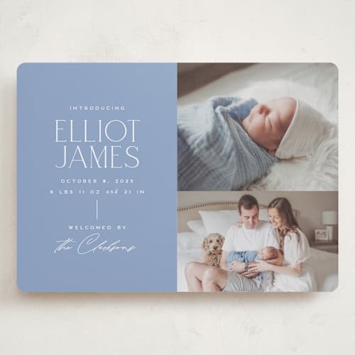 This is a periwinkle grand birth announcements with standard by Jessica Corliss called announcing elegance printing on recycled smooth signature in grand