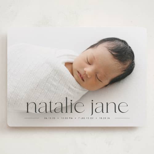 This is a onyx grand birth announcements with standard by Erin Deegan called announcing baby printing on recycled smooth signature in grand