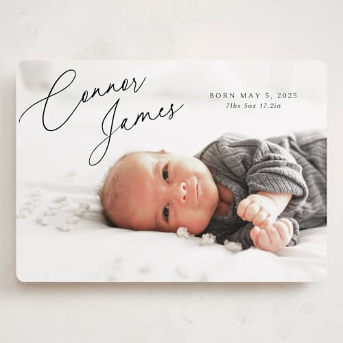 This is a obsidian grand birth announcements with standard by Kaydi Bishop called on the horizon printing on recycled smooth signature in grand