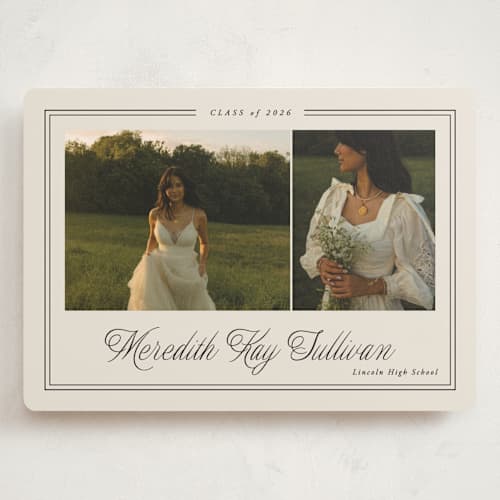 This is a almond graduation announcements with standard by Brianne Larsen called timeless border printing on recycled smooth signature in grand