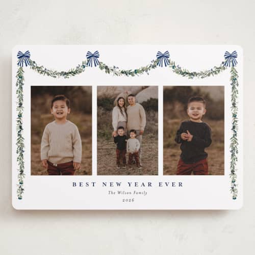 This is a wintermint holiday photo cards with standard by Susan Moyal called joyful holly printing on recycled smooth signature in grand