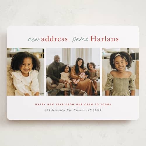 This is a festoon holiday photo cards with standard by Sara Hicks Malone called new address printing on recycled smooth signature in grand