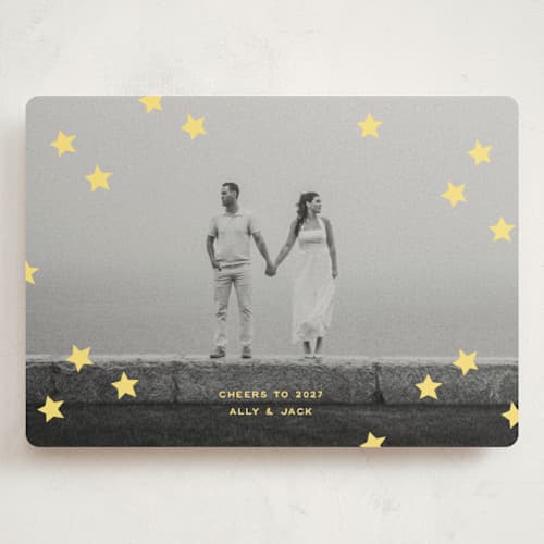 This is a citrus holiday photo cards with standard by Ellen Schlegelmilch called spangled printing on signature in grand