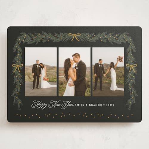 This is a midnight holiday photo cards with standard by Elly called ribbon garland printing on signature in grand